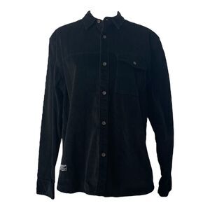 Mens Large Corduroy Shirt Jacket Jack South London Black Button Down Long Sleeve